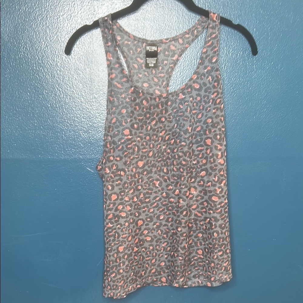 Victoria Sport Mesh Gray and Pink Leopard Tank Top Small